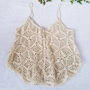 Open Crochete Cami Creme Top